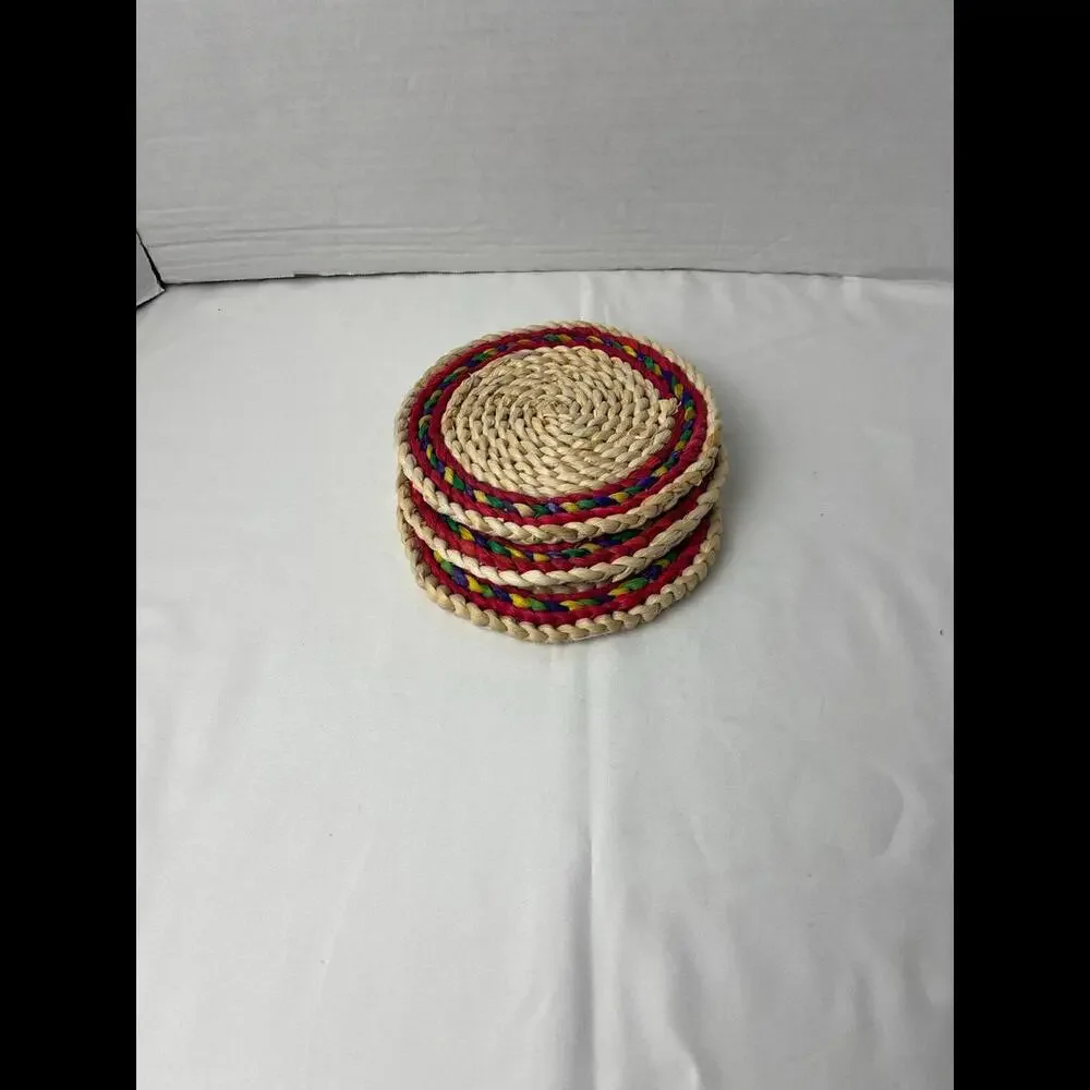 Vintage Lot Of 3 Woven Rattan Wicker Round‎ Circle Hot Pads